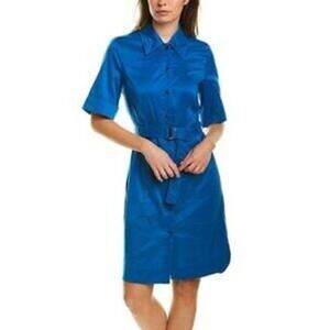 Hugo Boss Dashilo Cotton Blend Shirtdress Blue MISSING BELT Women's Size 6 NWT